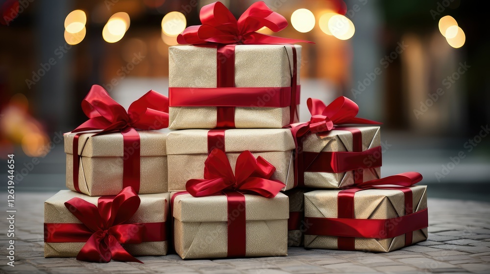 festive present with red bow festive present with red bow