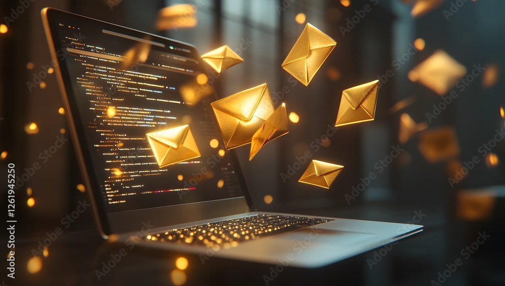 © anak - Golden Email Notifications on Laptop in Modern Office © anak - Golden Email Notifications on Laptop in Modern Office