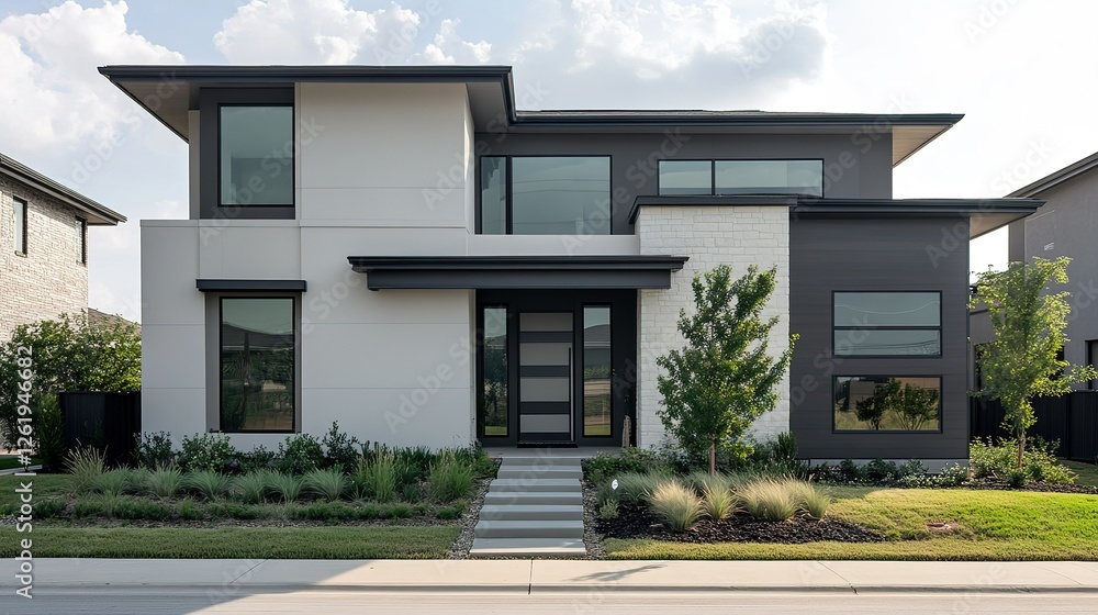 Obraz premium Modern Two Story House With Gray And White Exterior