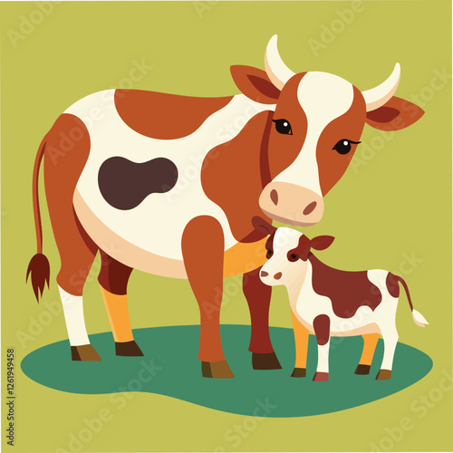 Cow suckling her calf. Cow is feeding its calf, bos taurus, bovidae