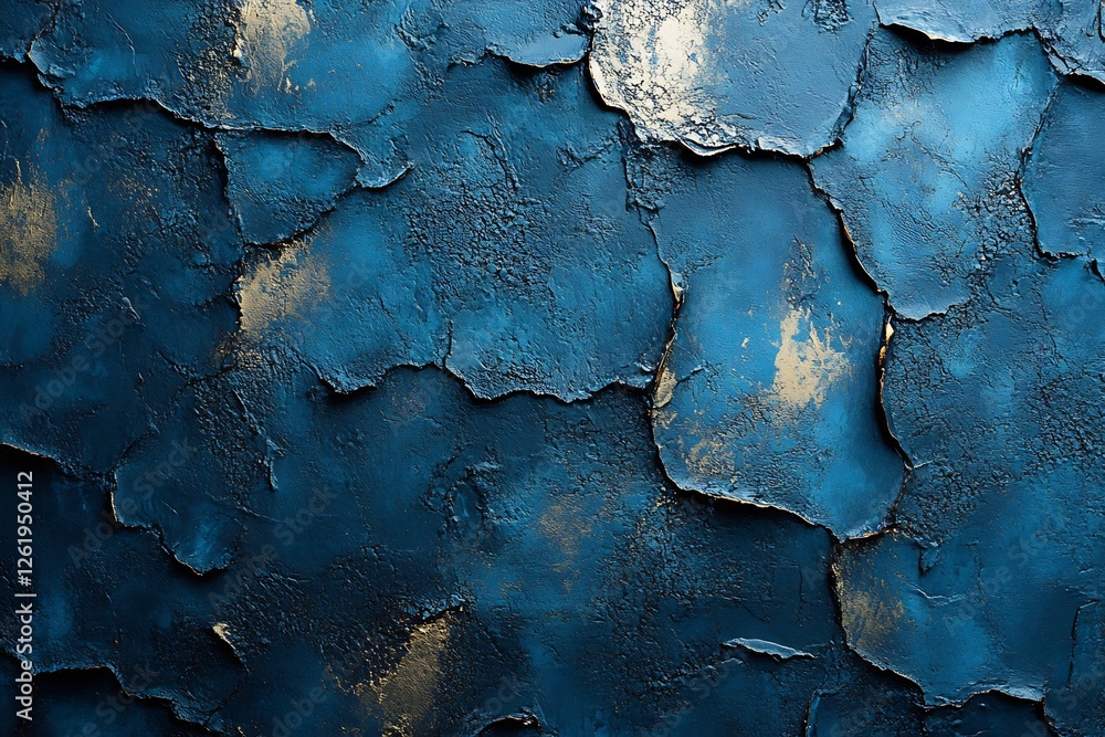 Fototapeta premium Abstract Blue and Gold Cracked Texture Wall Background