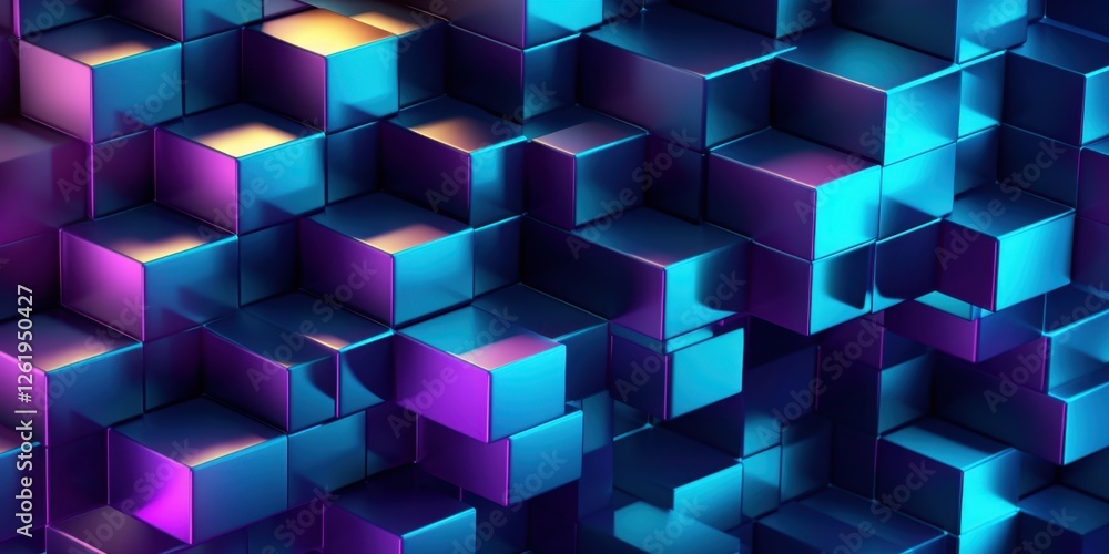 Fototapeta premium Abstract 3D Render of Shiny Cubes Blue Purple Gradient Background Texture