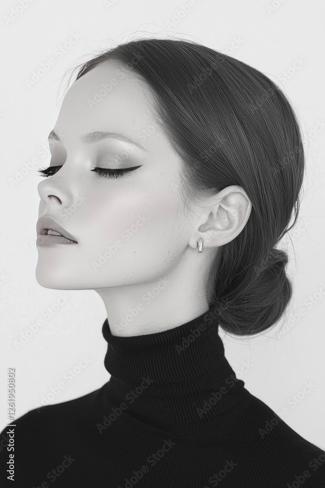 Serene Black and White Portrait of a Young Woman with Closed Eyes Serene Black and White Portrait of a Young Woman with Closed Eyes