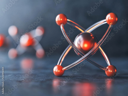 Close up of atomic nuclei interacting with dynamic energy, showcasing vibrant red atoms photo