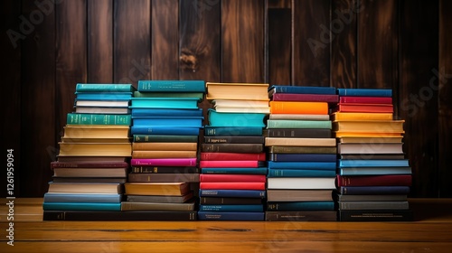 arranged books on table photo