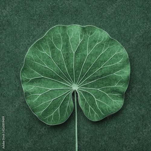 Single Green Leaf on Dark Green Background