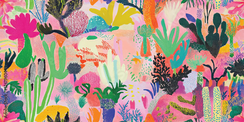 Vibrant Abstract Collage Pattern with Mixed Media Elements and Bold Colors for Modern Design Project