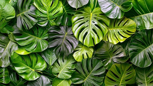 Wallpaper Mural Lush Monstera Leaves: A Vibrant Tropical Green Background Image Torontodigital.ca