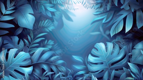 Serene Blue Tropical Leaves: Luxurious Botanical Background Image