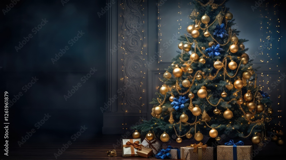 Fototapeta premium tree blue and gold christmas
