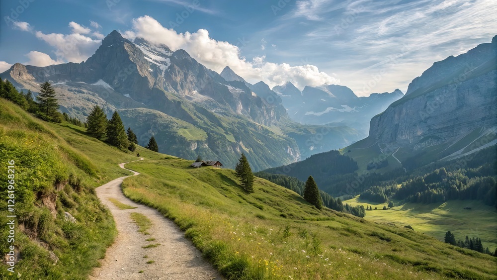 Fototapeta premium Stunning Alpine Mountain Landscape with Scenic Hiking Trail.