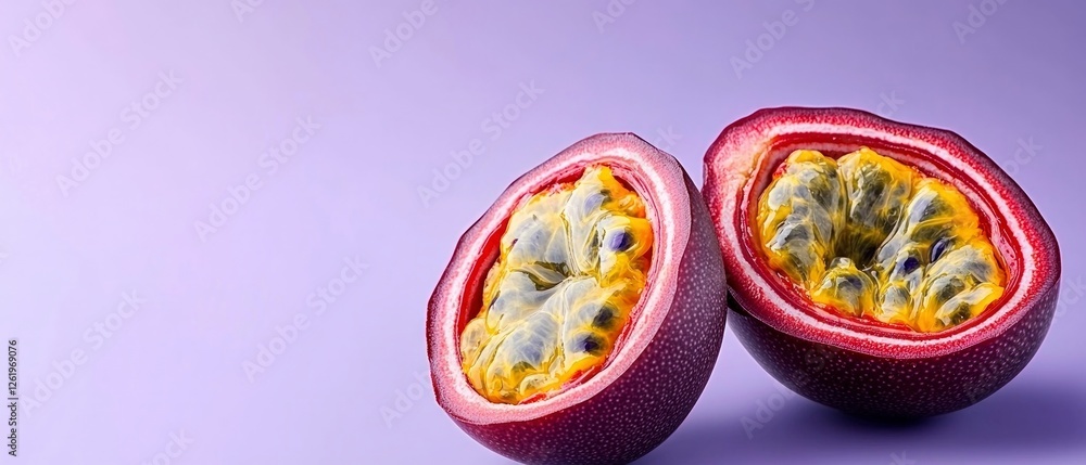 custom made wallpaper toronto digitalTwo Halves Of Ripe Passion Fruit On Purple Background