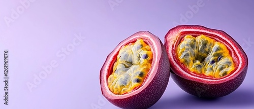 Wallpaper Mural Two Halves Of Ripe Passion Fruit On Purple Background Torontodigital.ca