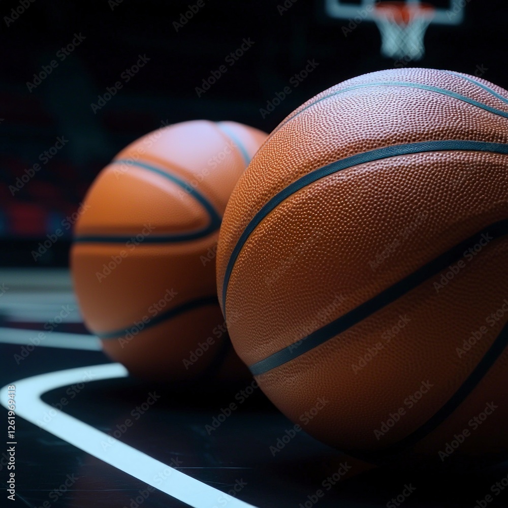 Two Orange Basketballs on a Dark Court Two Orange Basketballs on a Dark Court