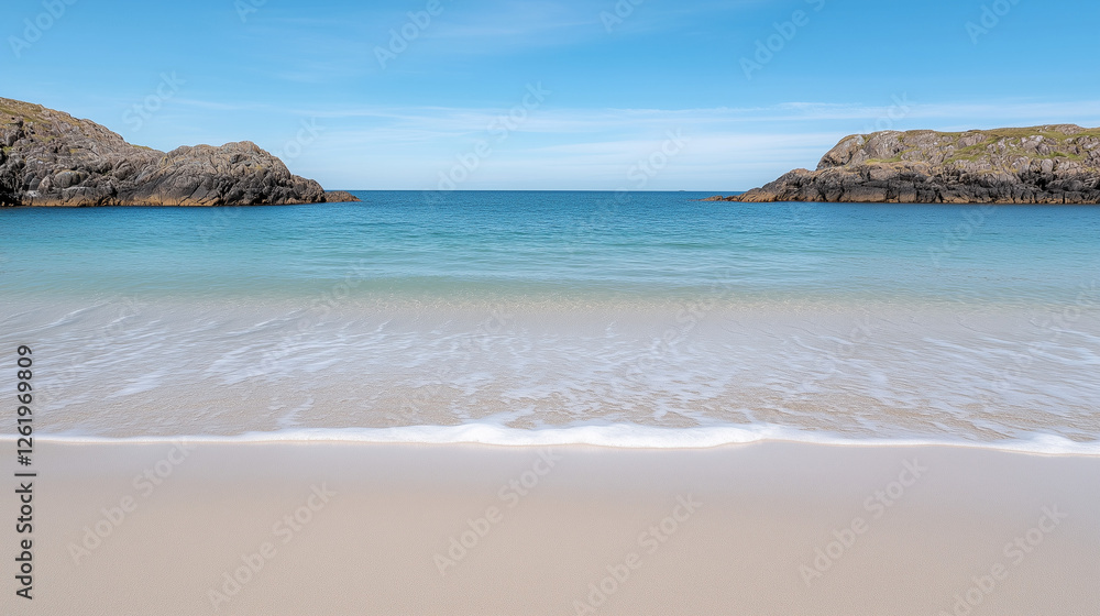Secluded Cove Beach: Serene coastal landscape showcasing a pristine sandy beach, gentle waves lapping the shore. Secluded Cove Beach: Serene coastal landscape showcasing a pristine sandy beach, gentle waves lapping the shore.