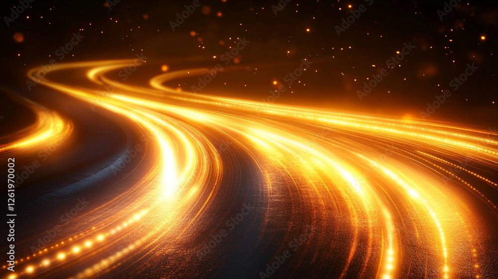 A dynamic, futuristic concept of light speed with glowing neon gold and brown hues, representing digital advancement, speed, and technology, with a clean, blurred background offering space for text A dynamic, futuristic concept of light speed with glowing neon gold and brown hues, representing digital advancement, speed, and technology, with a clean, blurred background offering space for text