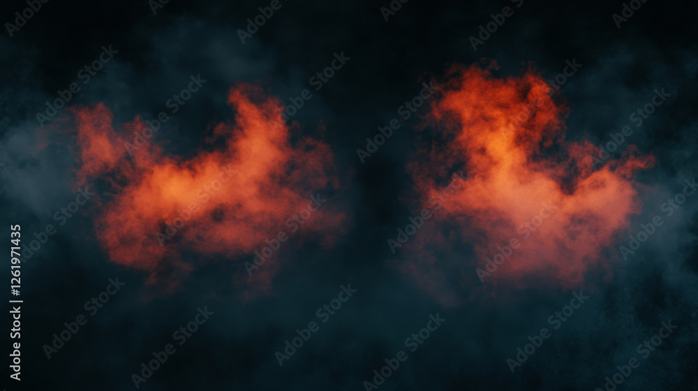 Fiery red smoke clouds against dark background create dramatic effect Fiery red smoke clouds against dark background create dramatic effect