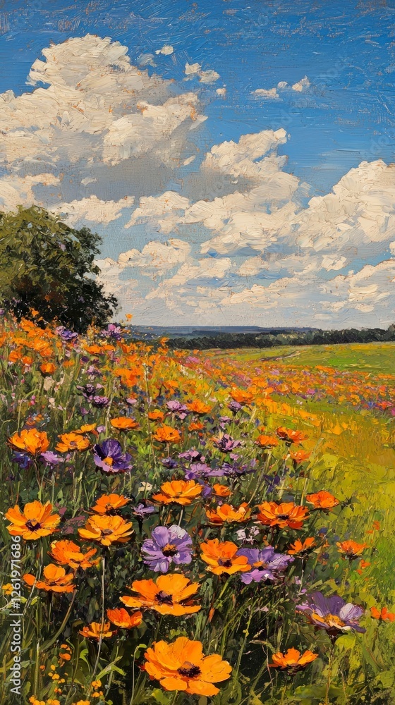 Vibrant Wildflower Field Under a Sunny Sky Vibrant Wildflower Field Under a Sunny Sky