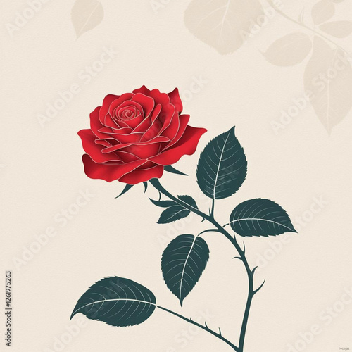 beautiful vibrant A minimalist floral pattern with a single rose