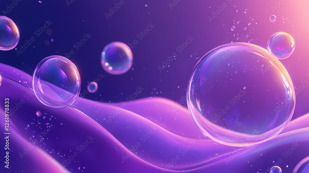 Violet Waves and Bubbles Art Illustration Violet Waves and Bubbles Art Illustration