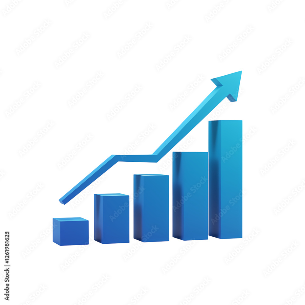 3D Graphic of a Rising Blue Bar Graph Showing Growth 3D Graphic of a Rising Blue Bar Graph Showing Growth