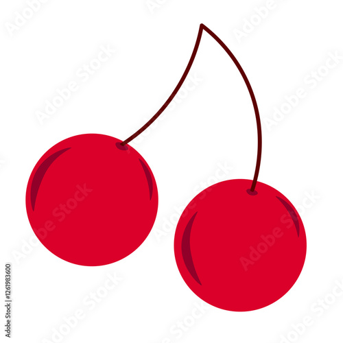Illustration of vector cherry design. One icon isolated on white background. Aromatic, sweet fruit. An ingredient for desserts, compotes, and cocktails. Fresh delicious harvest. Healthy food. Red. Fla