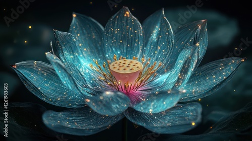 Wallpaper Mural Teal lotus flower, glowing, dark background, beauty, spa Torontodigital.ca