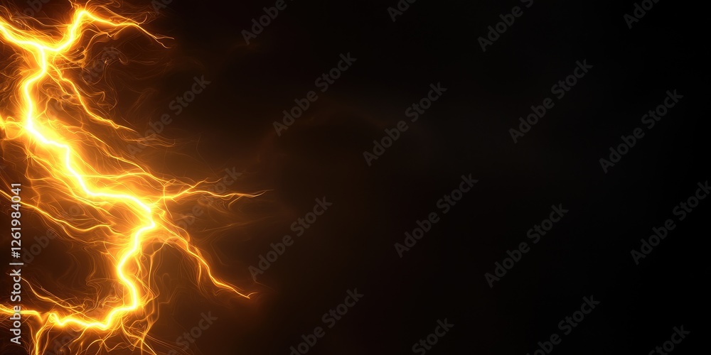 Fototapeta premium Abstract golden lightning bolt on black background.