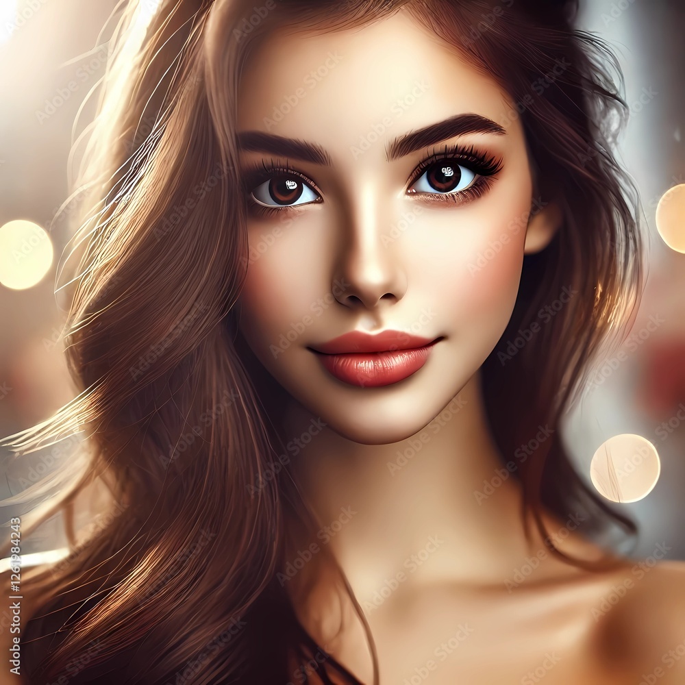 Fototapeta premium Stunning Portrait of a Young Woman with Expressive Eyes and Soft Lighting