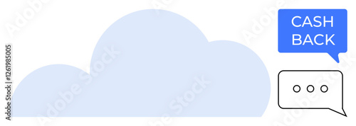 Wallpaper Mural Large blue cloud connected to two speech bubbles, one with CASH BACK. Ideal for digital storage, customer service, financial rewards, tech support, online shopping, cloud communication, virtual Torontodigital.ca