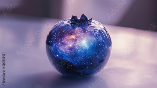 Cosmic-themed digitally created pomegranate with starry galaxy texture