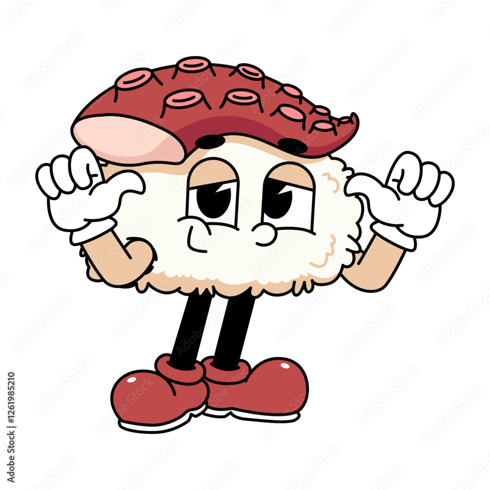 Fototapeta premium Retro sushi mascot logo, octopus sushi optimistic pose