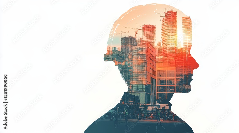Building construction engineer illustration with double exposure graphic design and Building engineers, architect people or construction workers working Building construction engineer illustration with double exposure graphic design and Building engineers, architect people or construction workers working