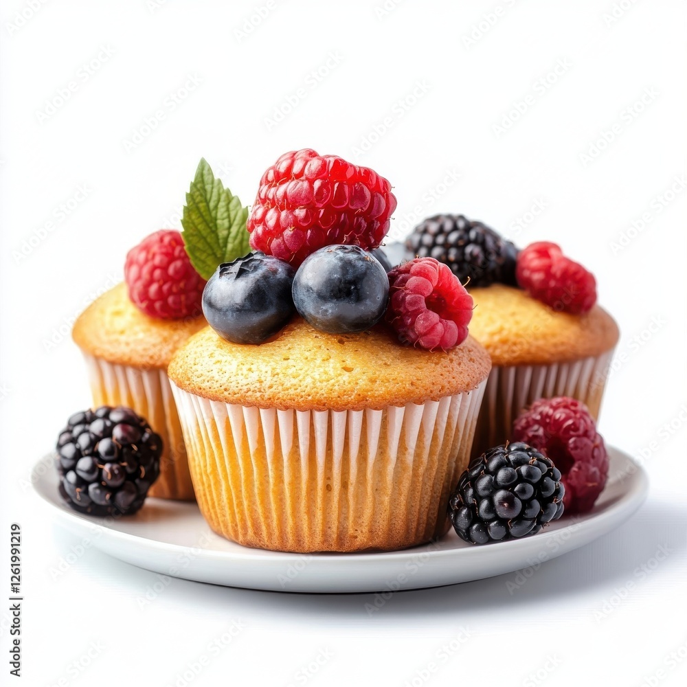 Muffin with mixed berries isolate on white background Muffin with mixed berries isolate on white background