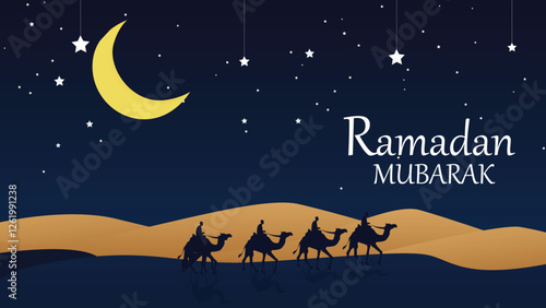 Ramadan Mubarak Celebration - Desert Caravan & Crescent Moon