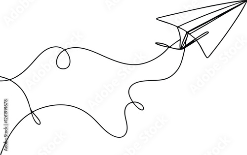 One Line Paper Airplane Flight Path Continuous Art Drawing