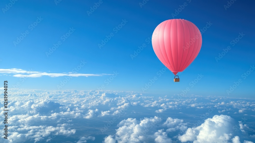 Fototapeta premium Hot Air Balloon Above Clouds - Peaceful Aerial View