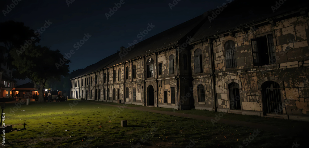 A hauntingly serene night at the Cellular Jail in Port Blair, where the interplay of light and shadow brings history to life. A hauntingly serene night at the Cellular Jail in Port Blair, where the interplay of light and shadow brings history to life.