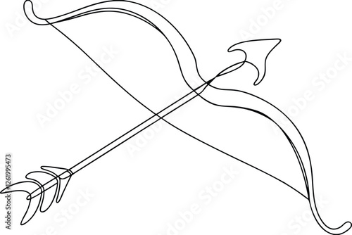 Elegant Line Art Drawing of Bow and Arrow Hunting Weapon