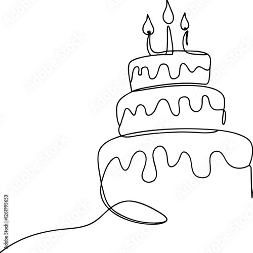 SingleLine Drawing of a ThreeLayered Birthday Cake with Candles