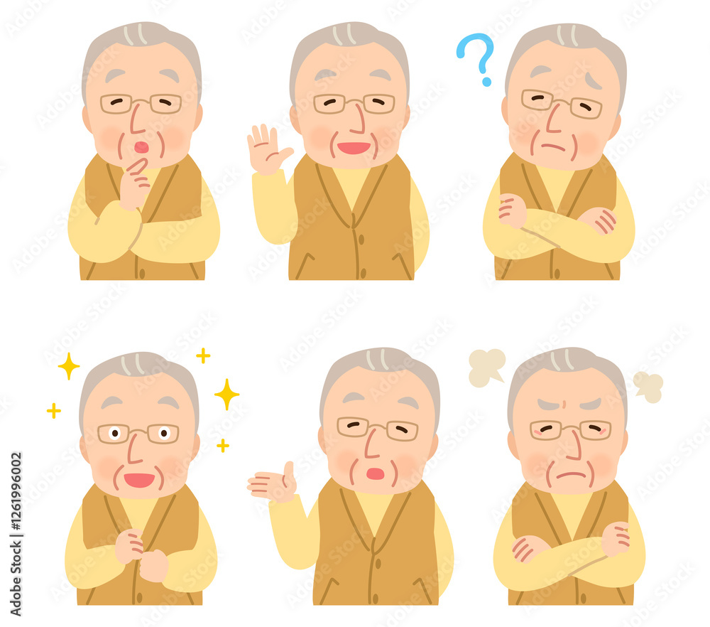 高齢男性　表情ポーズ　シニア　高齢者　後期高齢者