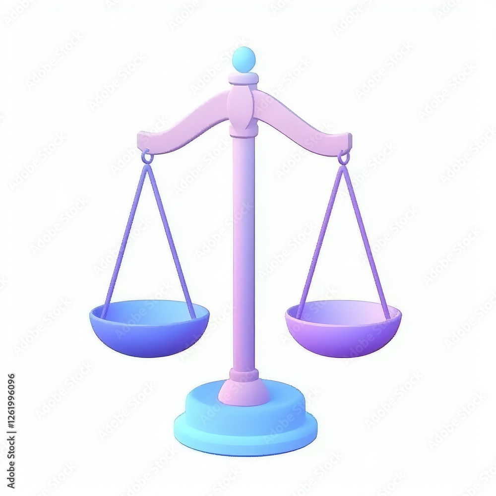 A colorful balance scale representing justice and fairness in society. 3D Style A colorful balance scale representing justice and fairness in society. 3D Style