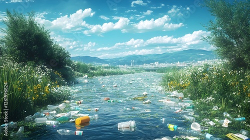 Plastic debris chokes a serene riverine ecosystem near urban settlement