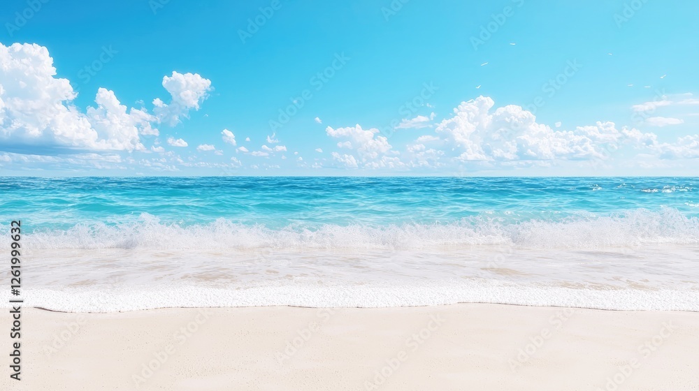 Obraz premium Sunny beach, turquoise ocean, waves, clear sky, summer vacation