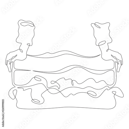 Continuous one line drawing packing luggage. Hands closing a suitcase. Packing for vacation. One continuous line isolated minimal illustration.Not AI.