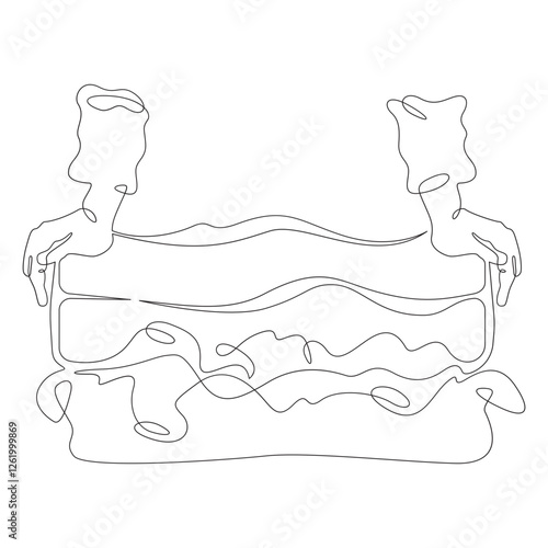 Continuous one line drawing packing luggage. Hands closing a suitcase. Packing for vacation. One continuous line isolated minimal illustration.Not AI.