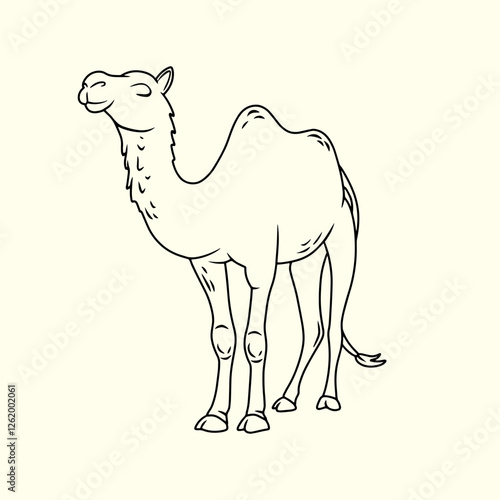 Adorable camel with two humps Thin line illustration