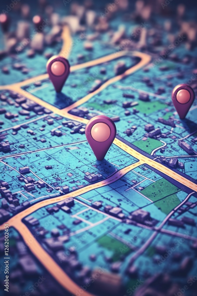 Multiple red location pins on a blue city street map, indicating various points of interest or destinations. Multiple red location pins on a blue city street map, indicating various points of interest or destinations.