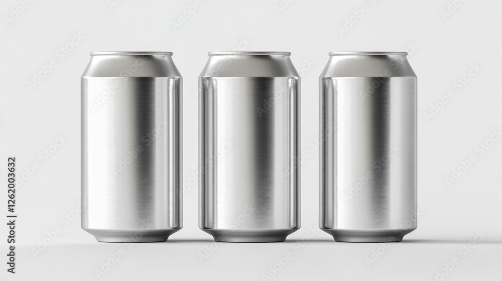 Three Blank Aluminum Beverage Cans on White Background Three Blank Aluminum Beverage Cans on White Background
