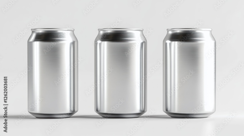 Three Empty Aluminum Beverage Cans on a Light Gray Background Three Empty Aluminum Beverage Cans on a Light Gray Background